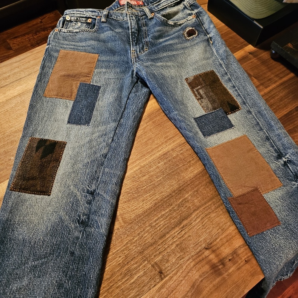 Lucky Legend Mid Rise Boy Relaxed Patchwork Jean Women's Size 02/26 Reg Boho 70s